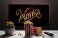 Wonka trailer or movie on TV screen. Astana, Kazakhstan - October 28, 2023.