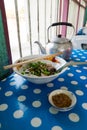 Wonton soup , dry noodle without soup Royalty Free Stock Photo