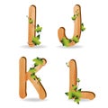 Wood alphabet with branch green leaves