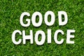 Wood letter in word good choice on green grass background