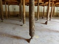 Wood ancient graven colonnade inside the Juma Mosque to Khiva in Uzbekistan.