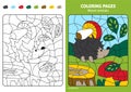 Wood animals coloring page for kids, hedgehog in forest.