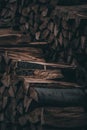 Wood Stack of chopped firewoods prepared for winter Royalty Free Stock Photo