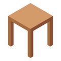 Wood backless chair icon, isometric style