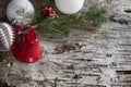 Wood bark background with christmas decoration