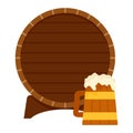 Wood barrel and beer mug icon, flat style Royalty Free Stock Photo
