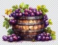 Wood Barrel with Grapes, Wine Concept, Illustration Royalty Free Stock Photo