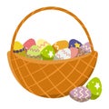 Wood basket with Easter ornamental eggs.