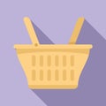 Wood basket icon flat vector. Picnic straw