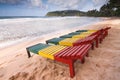 Wood beach loungers Royalty Free Stock Photo
