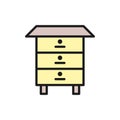 Wood bee hive, honey beehive flat color line icon. Royalty Free Stock Photo