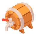 Wood beer barrel with tap icon, isometric style