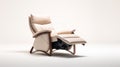Wood And Beige Recliner Chair With Smooth Curved Lines