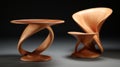 Wood Bending Table And Chair Set With Zen Buddhism Influence