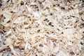 Wood shavings biomass. Pine wood chippings.