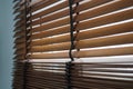 Wood blind shade curtain and shadow tree background Royalty Free Stock Photo