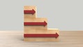 wood block stacking as left stair with red arrow right. Ladder career path concept for business growth success process. On wood Royalty Free Stock Photo