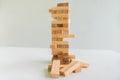 Wood block tower with architecture model, Concept Risk of management and strategy plan, growth business success process Royalty Free Stock Photo