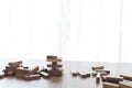 Wood block tower game on wooden table Royalty Free Stock Photo