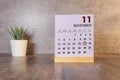 Wood blocks in box with date, day and month 17 November. Wooden blocks calendar