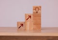 Wood, blocks and idea with light bulb icon for creativity, innovation and development with wooden cubes against studio