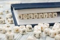 Wood blocks with letters spelling Solution . Wooden ABC.