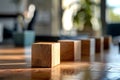 Wood blocks on the office desk. Blank space to add design or text. Generative Ai