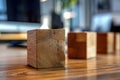 Wood blocks on the office desk. Blank space to add design or text. Generative Ai