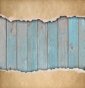 Wood blue background with old torn paper 3d illustration Royalty Free Stock Photo