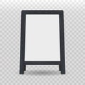 Vector realistic street chalkboard. Mockup. white and black board with wooden frame isolated on transparent. Outdoor stand for adv