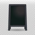 Vector realistic street chalkboard. Mockup. black board with wooden frame isolated on transparent. Outdoor stand for advertising a