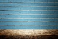 Wood boards and blue dark background Royalty Free Stock Photo