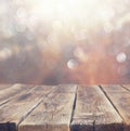 Wood boards and nature backgrounds of summer light among trees.