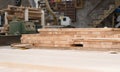 Wood boards, parquet drying on wood factory. Wood processing on factory Royalty Free Stock Photo