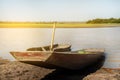 Wood boat moored on the river. Water in the drought.