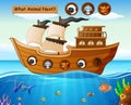 Wood boat sailing with farm animals theme