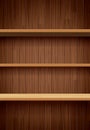 Wood bookshelves on brown wood wall background flat design