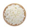 Wood bowl full of rice on white background Royalty Free Stock Photo