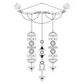 Wood branch with ethnic dream catcher, hand drawn wall hanger with wooden sticks in scandinavian monochrome style.