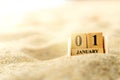 Wood brick block show date and month calendar of 1st January or New year day Royalty Free Stock Photo