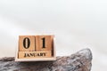 Wood brick block show date and month calendar of 1st January or New year day Royalty Free Stock Photo