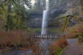 Wood Bridge on Hiking Trail at Silver Falls State Park Oregon USA Royalty Free Stock Photo