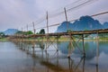 Wood bridge over river song, Vang vieng, Laos Royalty Free Stock Photo