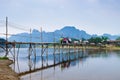 Wood bridge over river song, Vang vieng, Laos Royalty Free Stock Photo