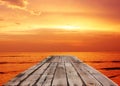 Wood bridge on sea twilight Royalty Free Stock Photo