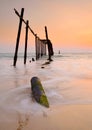 Wood bridge with seascape at sunset Royalty Free Stock Photo