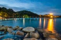 Wood bridge on Twilight sea at Khao Laem Ya National Park