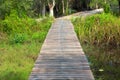 Wood bridge walkway along river Royalty Free Stock Photo
