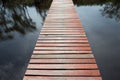 Wood bridge walkway along river Royalty Free Stock Photo