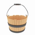 Wood bucket on isolated white in 3D illustration